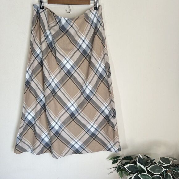 Vintage Liz Baker Midi Maxi Skirt Brown Burberry Check Nova Plaid Size 18 - Picture 1 of 6
